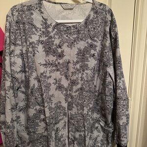 Cherokee Gray Floral Patterned Scrub Jacket